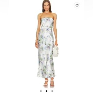 Bec & Bridge Moondance Strapless Dress - White and Blue Floral